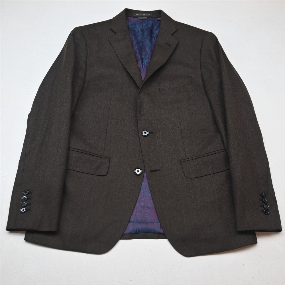 Indochino 36S Brown Herringbone Wool Silk Flannel Mens Blazer Jacket Sport Coat